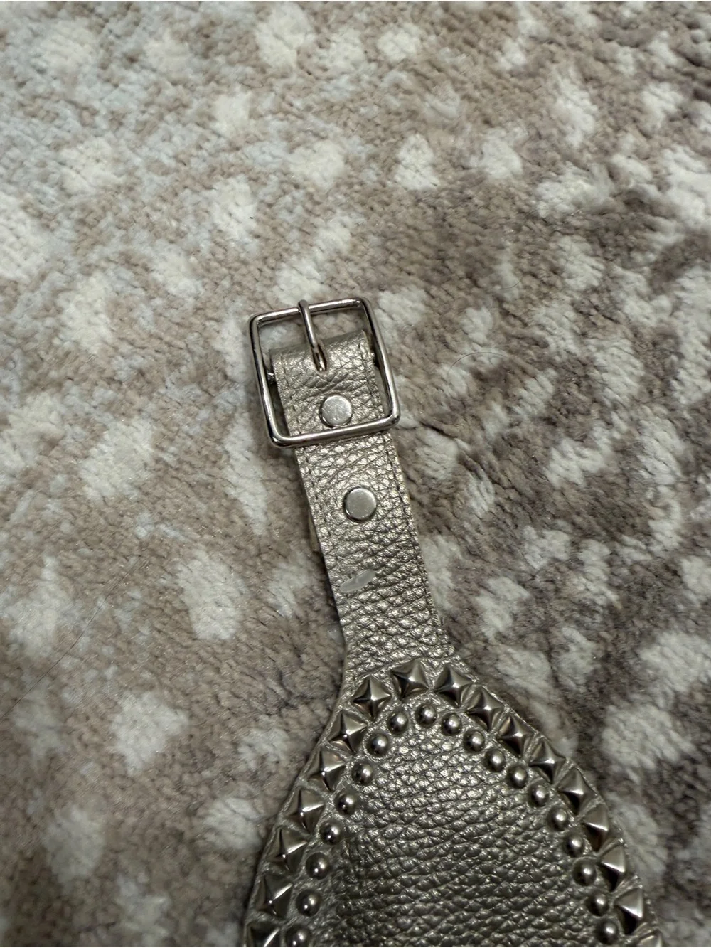 Metallic Pewter Muted Gold Leather Wide Studded Corset Waist Belt Y2K